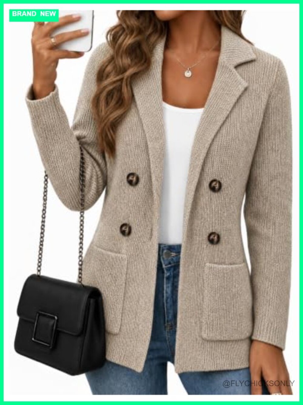 Women's Double Breasted Knit Sweater Blazer Cardigan Long Sleeve Work